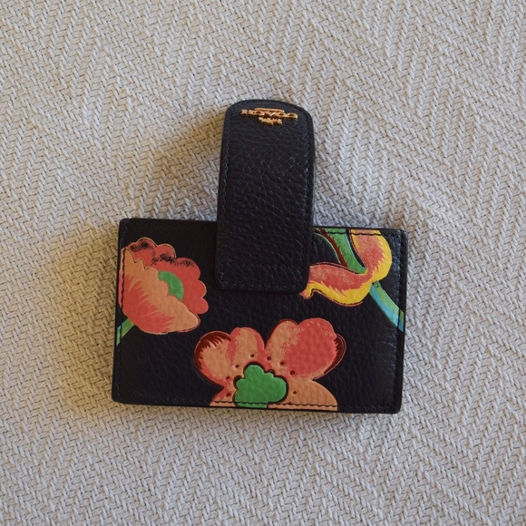 Coach multicolor floral pebbled leather accordion card case in midnight - Picture 2 of 5